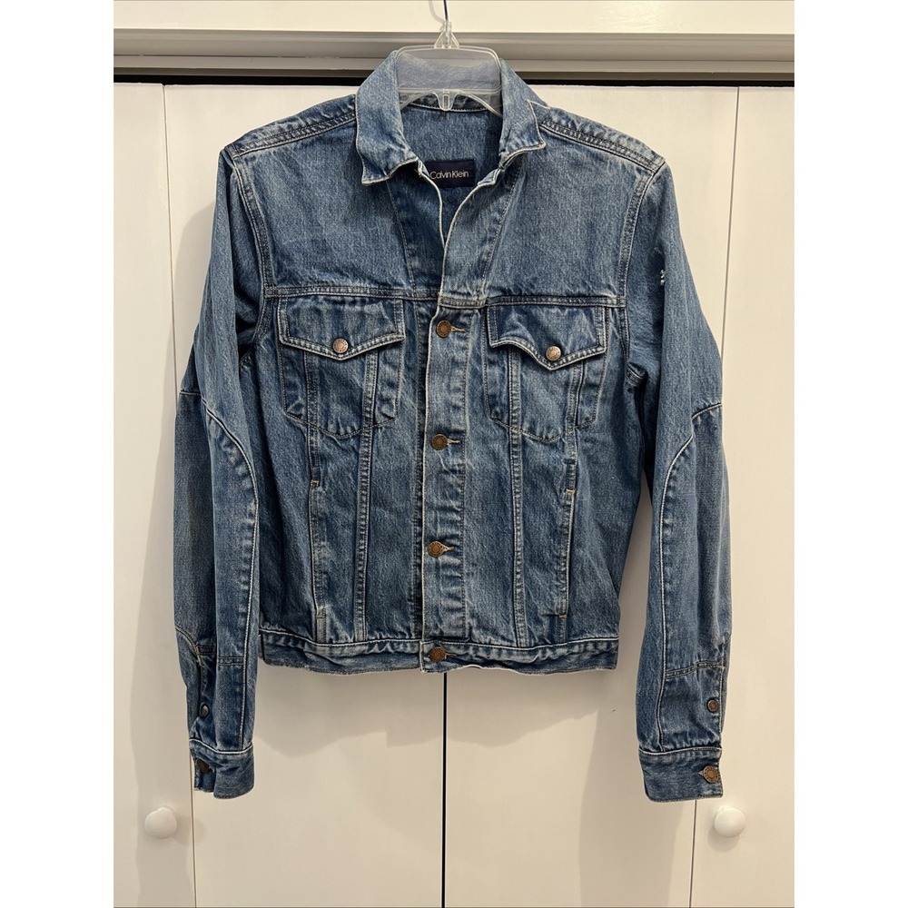 VTG 90s/Y2K Calvin Klein Denim Jean Jacket Trucker‎ Distressed NO TAG, 38" Chest
